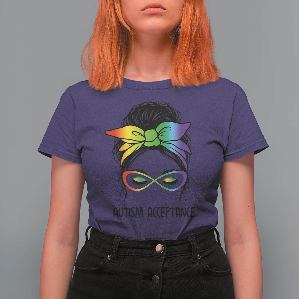 Autism Acceptance T Shirt For Women Neurodiversity Awareness Messy Bun Women