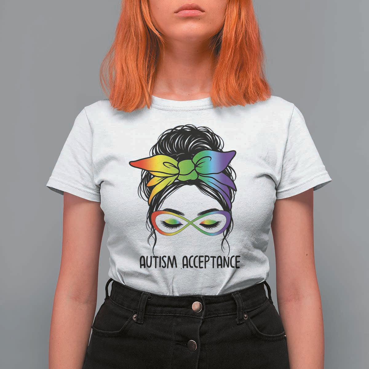 Autism Acceptance T Shirt For Women Neurodiversity Awareness Messy Bun Women