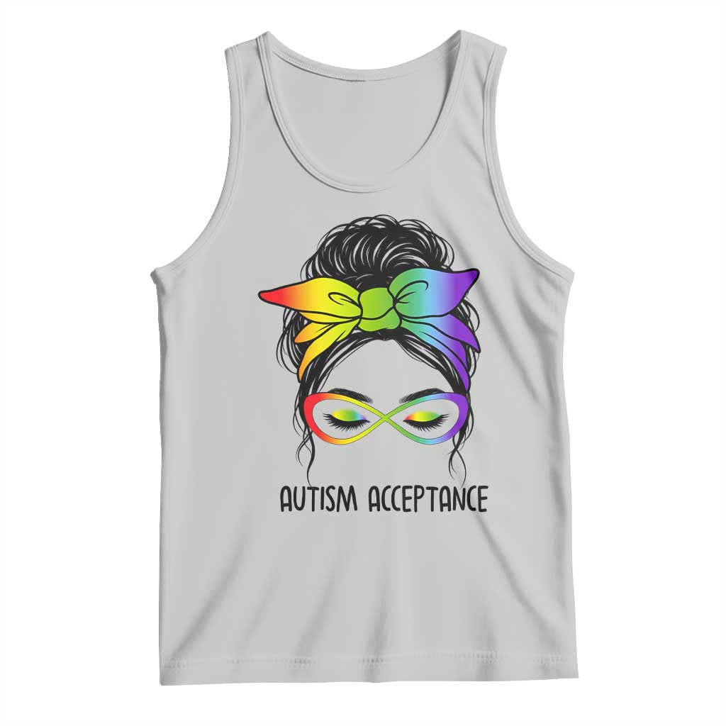 Autism Acceptance Tank Top Neurodiversity Awareness Messy Bun Women
