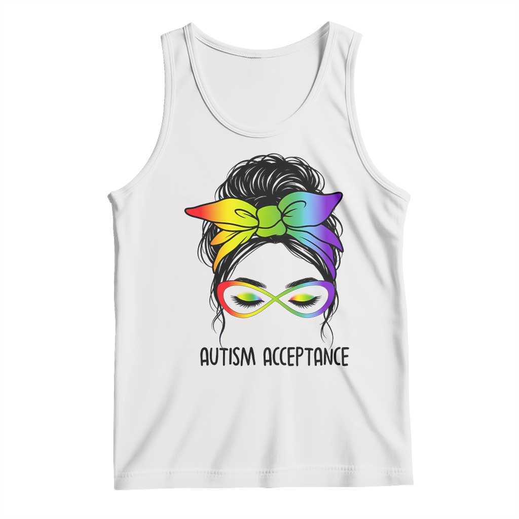 Autism Acceptance Tank Top Neurodiversity Awareness Messy Bun Women