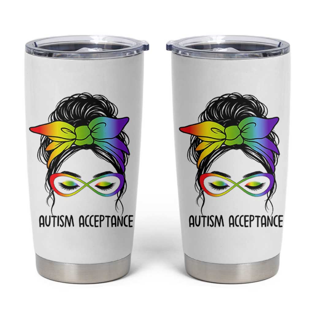 Autism Acceptance Tumbler Cup Neurodiversity Awareness Messy Bun Women