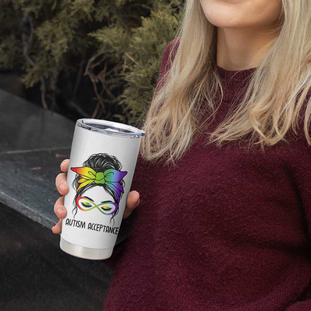 Autism Acceptance Tumbler Cup Neurodiversity Awareness Messy Bun Women