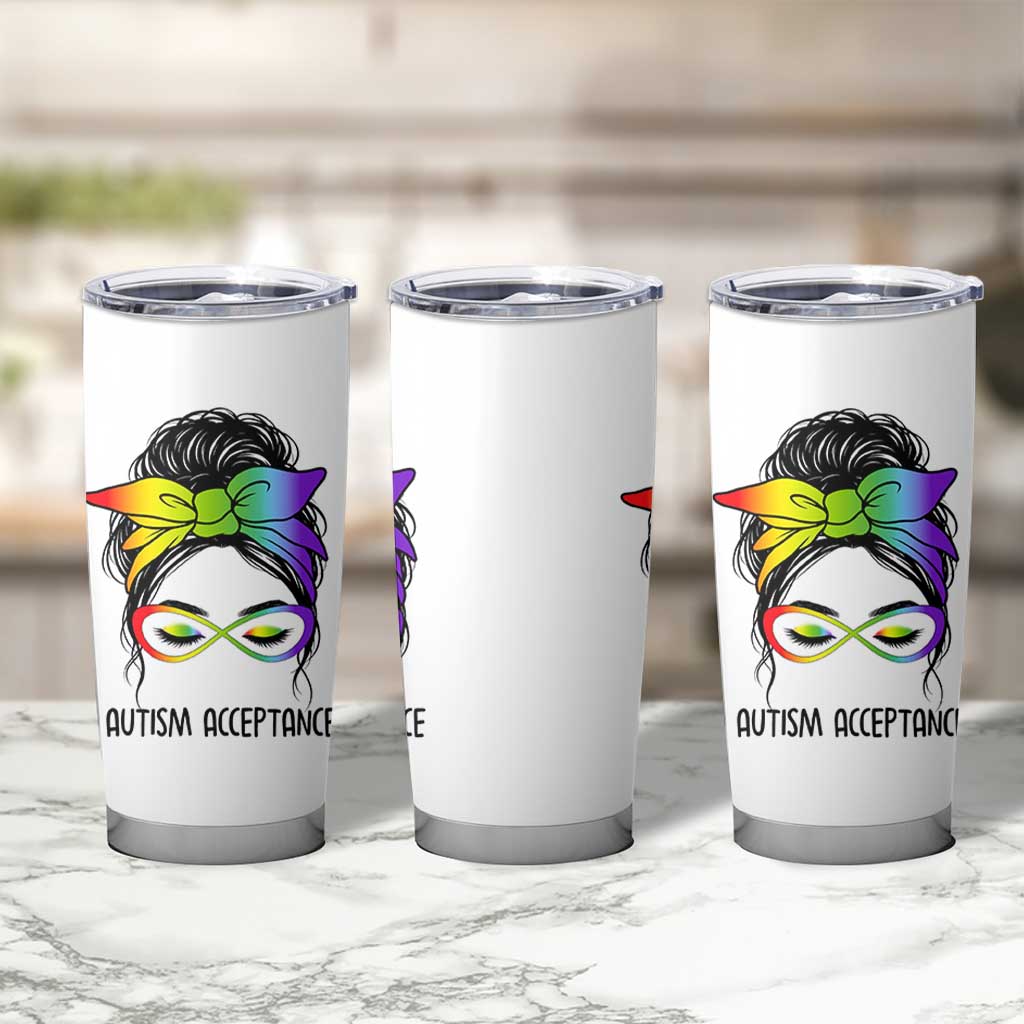 Autism Acceptance Tumbler Cup Neurodiversity Awareness Messy Bun Women