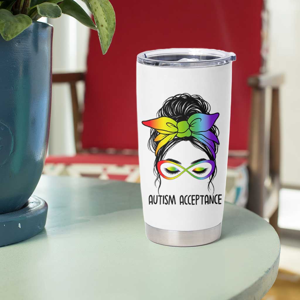 Autism Acceptance Tumbler Cup Neurodiversity Awareness Messy Bun Women