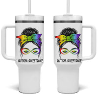 Autism Acceptance Tumbler With Handle Neurodiversity Awareness Messy Bun Women