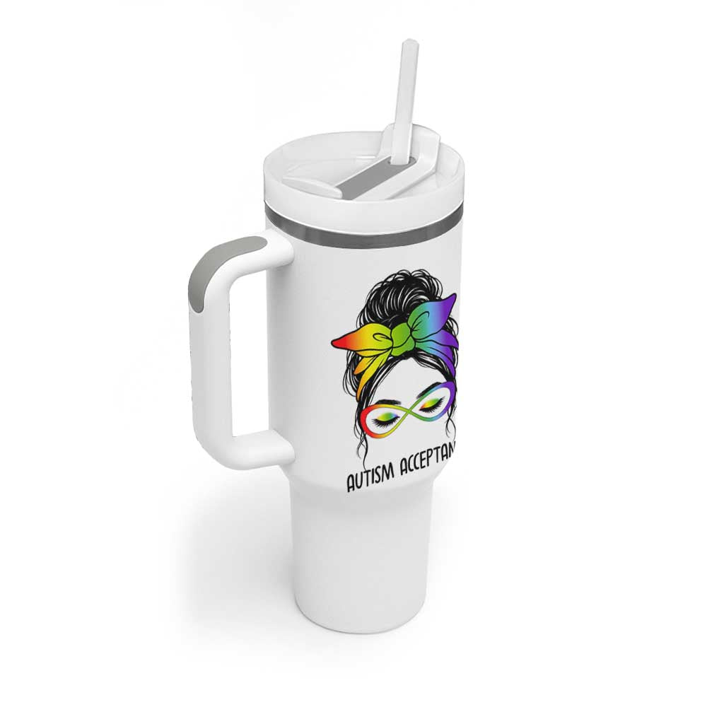 Autism Acceptance Tumbler With Handle Neurodiversity Awareness Messy Bun Women