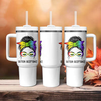 Autism Acceptance Tumbler With Handle Neurodiversity Awareness Messy Bun Women