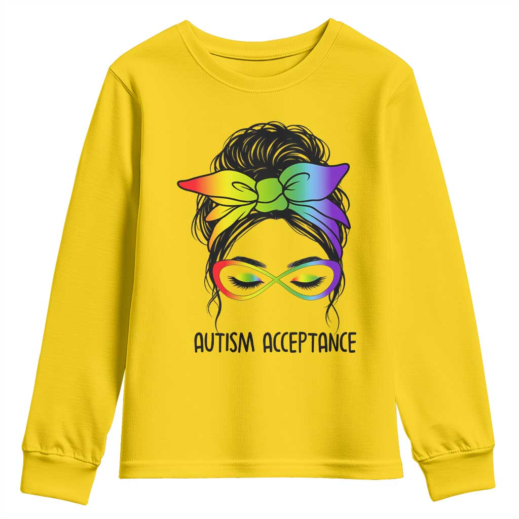 Autism Acceptance Youth Sweatshirt Neurodiversity Awareness Messy Bun Women