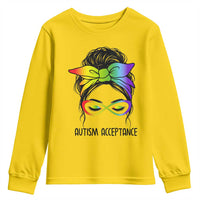 Autism Acceptance Youth Sweatshirt Neurodiversity Awareness Messy Bun Women