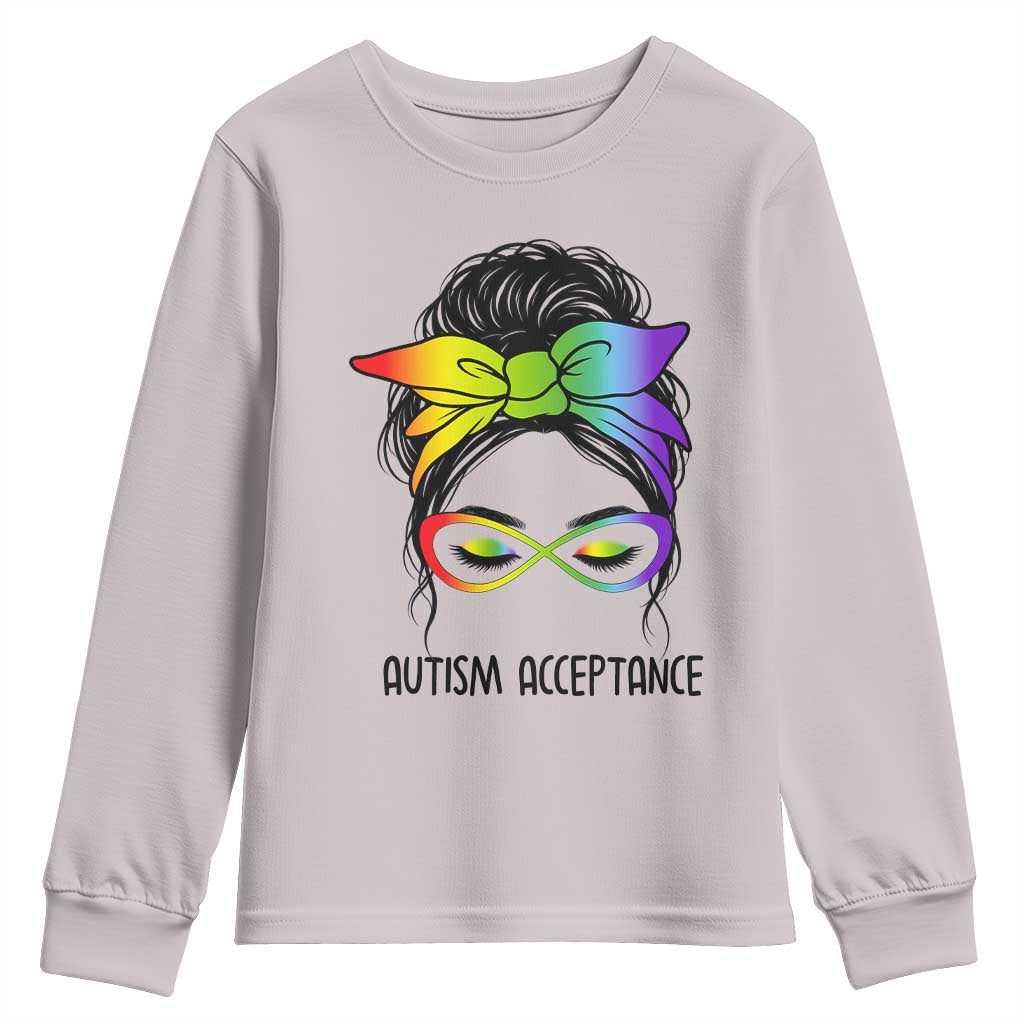 Autism Acceptance Youth Sweatshirt Neurodiversity Awareness Messy Bun Women