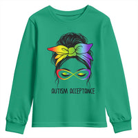 Autism Acceptance Youth Sweatshirt Neurodiversity Awareness Messy Bun Women