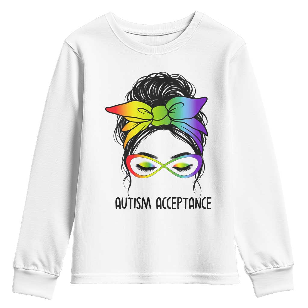 Autism Acceptance Youth Sweatshirt Neurodiversity Awareness Messy Bun Women