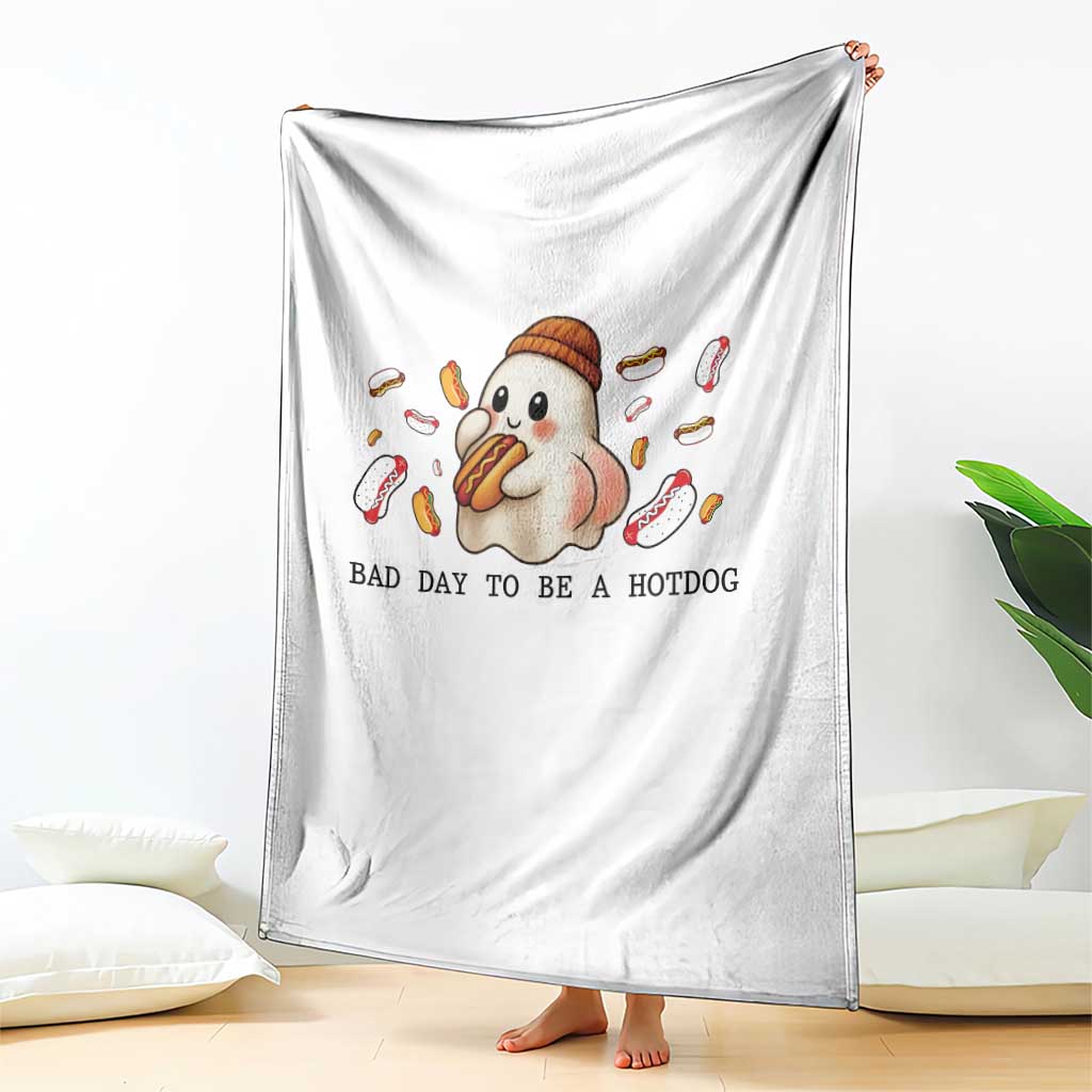 Funny Hot Dog Ghost Halloween Throw Blanket Bad Day To Be A Hotdog - Wonder Print Shop
