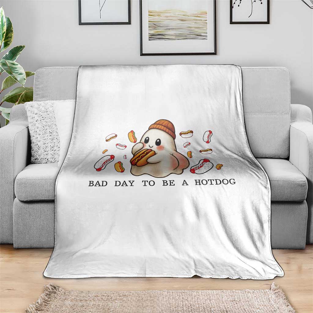 Funny Hot Dog Ghost Halloween Throw Blanket Bad Day To Be A Hotdog - Wonder Print Shop