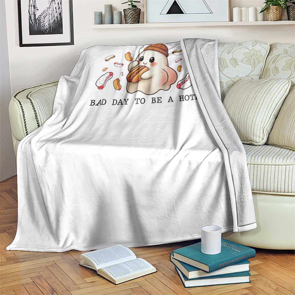 Funny Hot Dog Ghost Halloween Throw Blanket Bad Day To Be A Hotdog - Wonder Print Shop