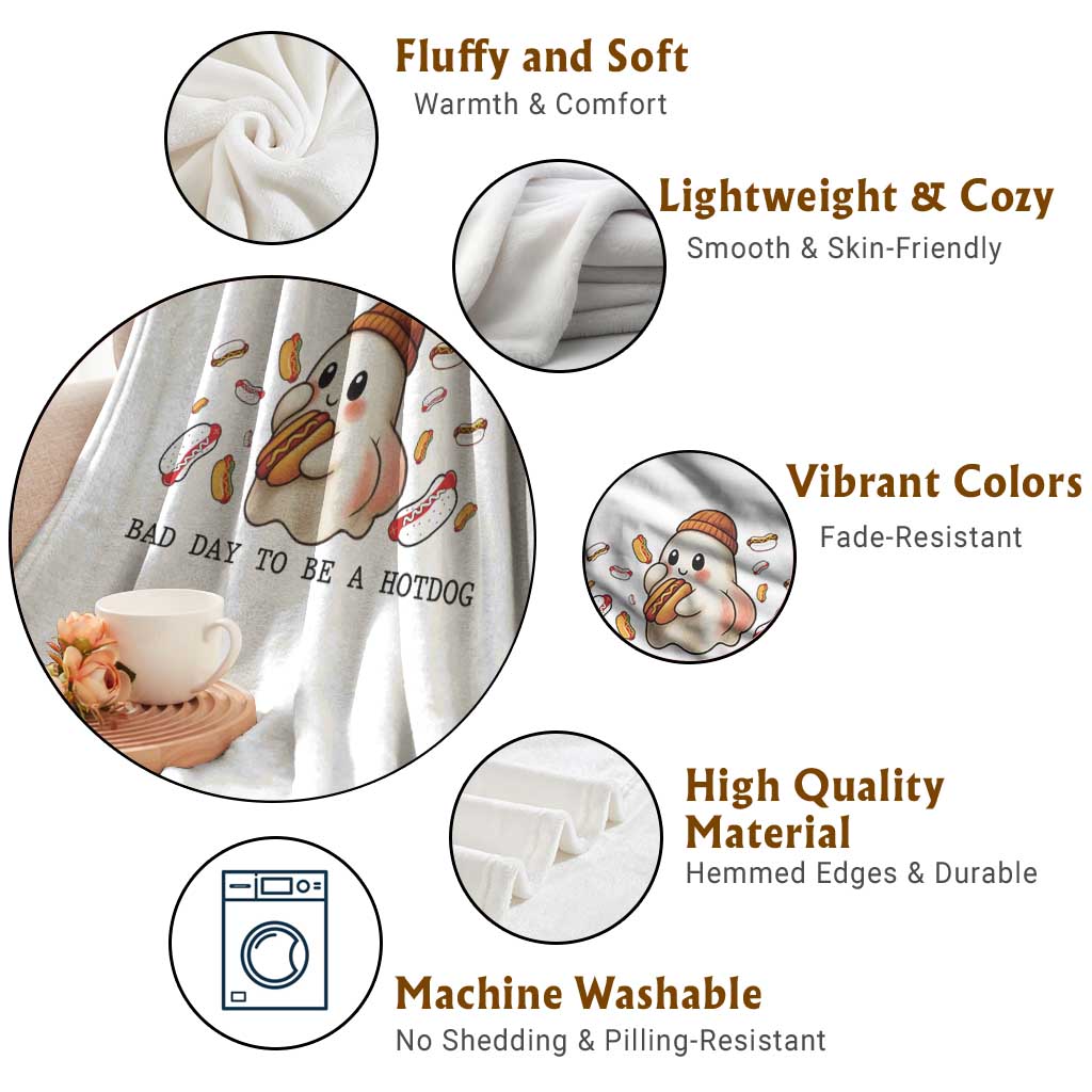 Funny Hot Dog Ghost Halloween Throw Blanket Bad Day To Be A Hotdog - Wonder Print Shop