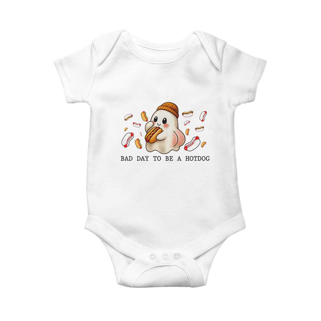Funny Hot Dog Ghost Halloween Baby Onesie Bad Day To Be A Hotdog - Wonder Print Shop