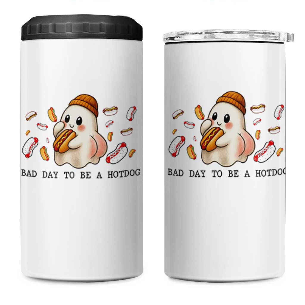 Funny Hot Dog Ghost Halloween 4 in 1 Can Cooler Tumbler Bad Day To Be A Hotdog - Wonder Print Shop