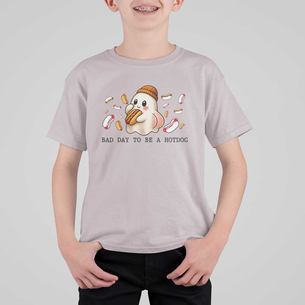 Funny Hot Dog Ghost Halloween T Shirt For Kid Bad Day To Be A Hotdog - Wonder Print Shop