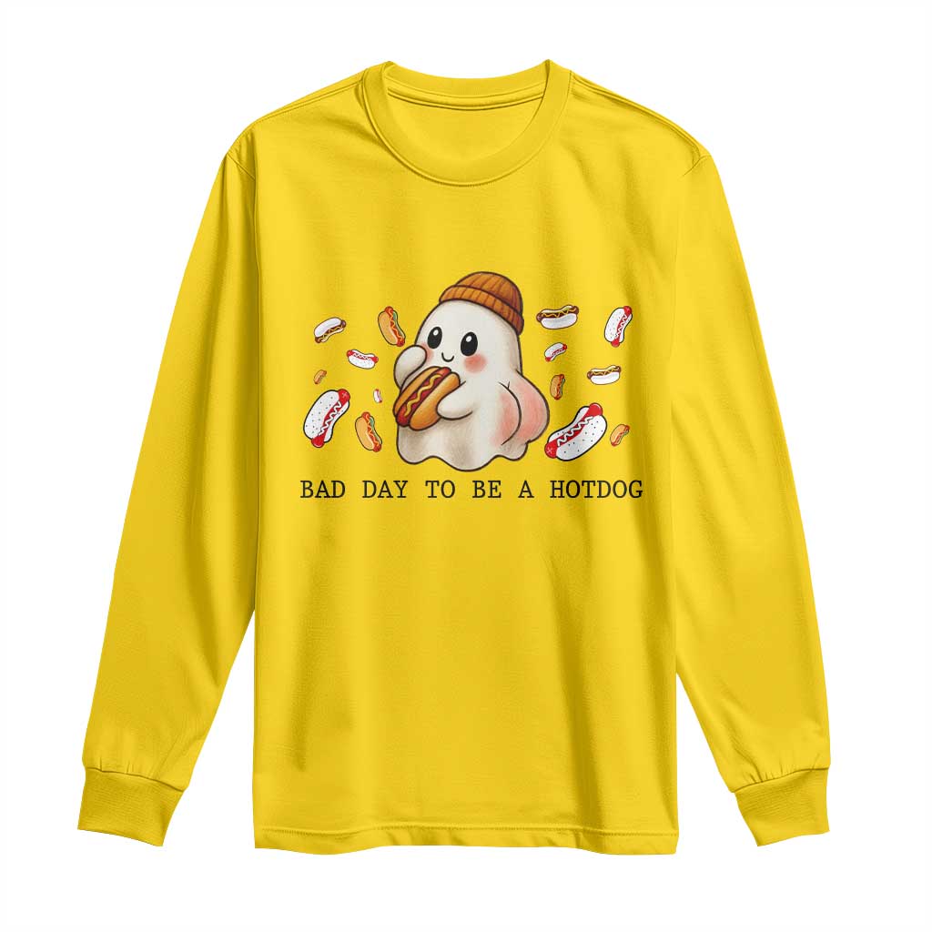 Funny Hot Dog Ghost Halloween Long Sleeve Shirt Bad Day To Be A Hotdog - Wonder Print Shop