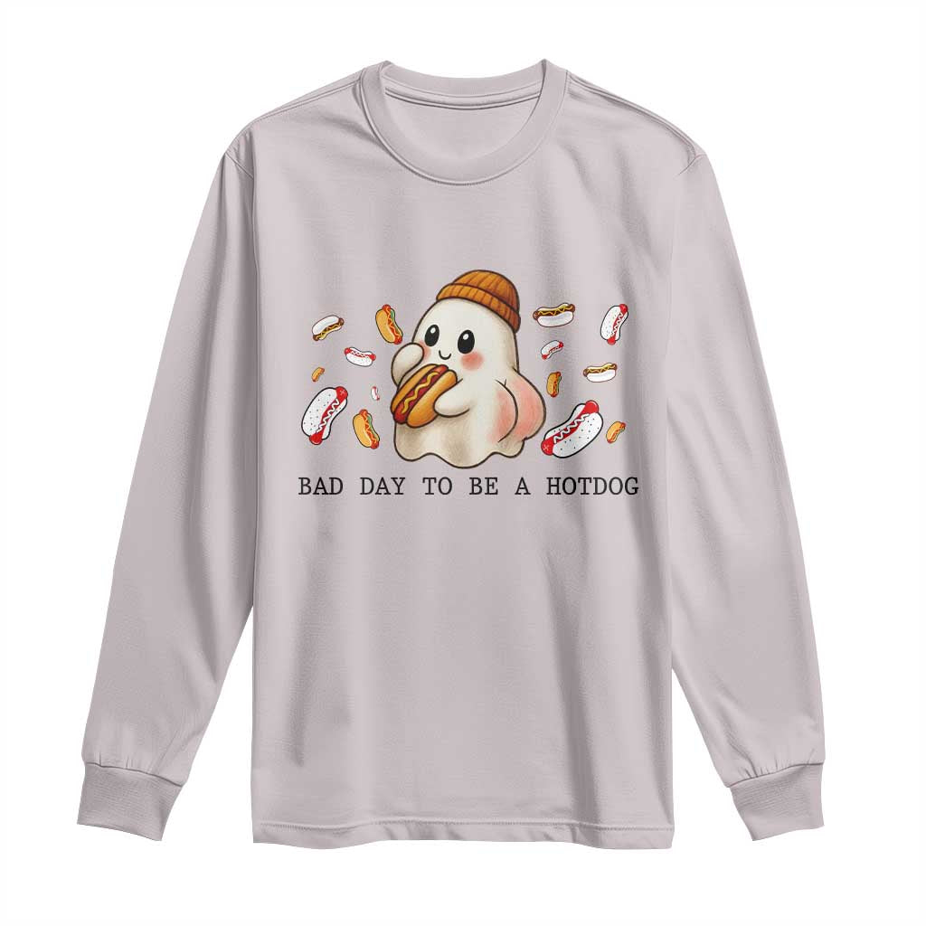 Funny Hot Dog Ghost Halloween Long Sleeve Shirt Bad Day To Be A Hotdog - Wonder Print Shop