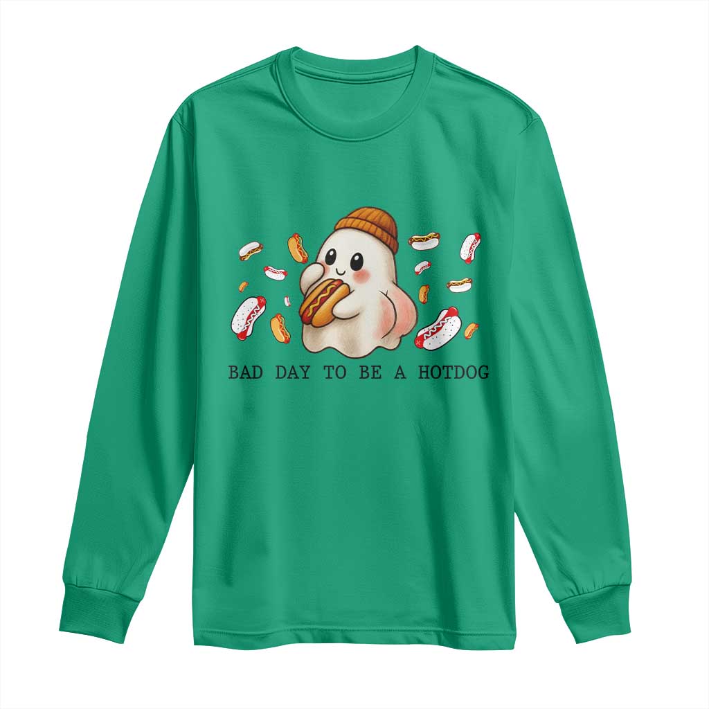 Funny Hot Dog Ghost Halloween Long Sleeve Shirt Bad Day To Be A Hotdog - Wonder Print Shop