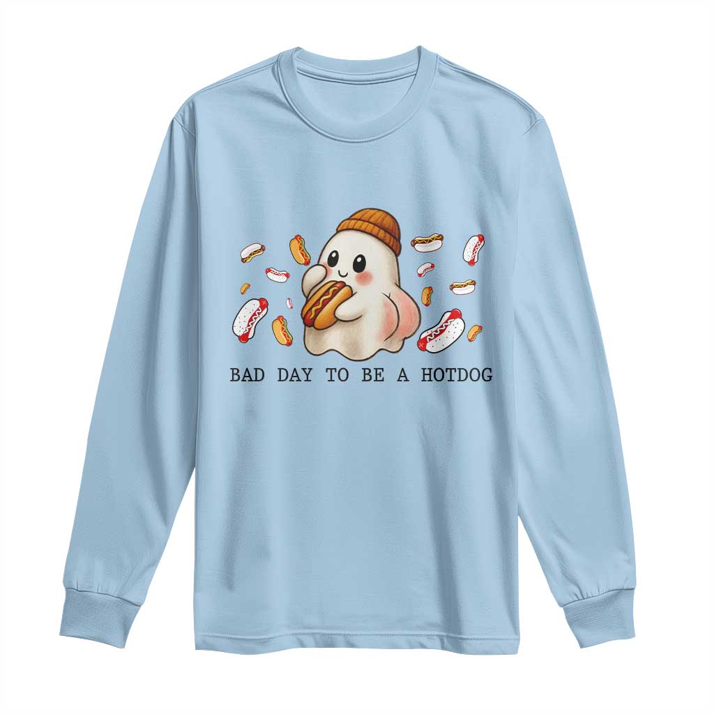 Funny Hot Dog Ghost Halloween Long Sleeve Shirt Bad Day To Be A Hotdog - Wonder Print Shop
