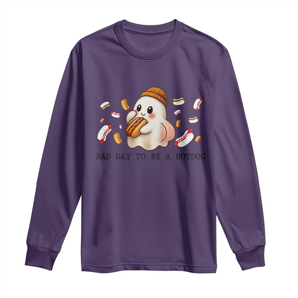 Funny Hot Dog Ghost Halloween Long Sleeve Shirt Bad Day To Be A Hotdog - Wonder Print Shop