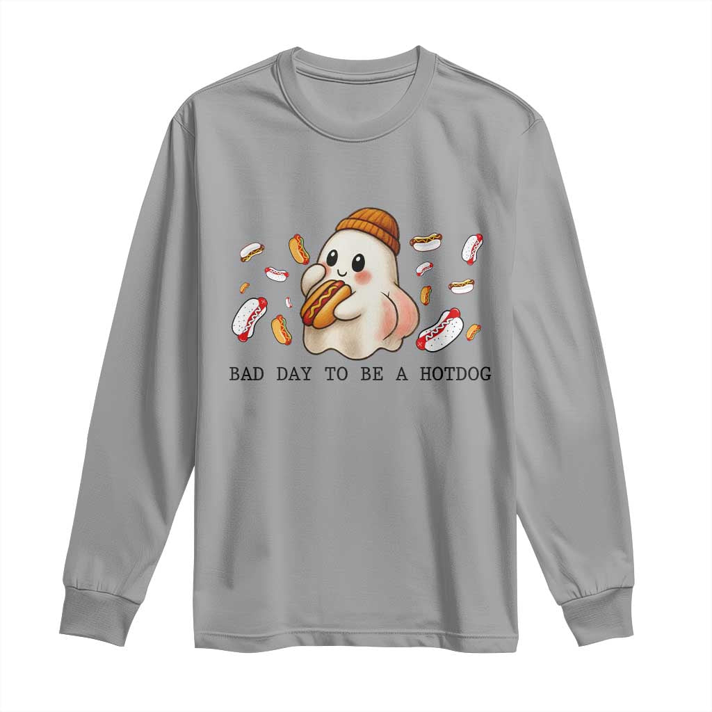 Funny Hot Dog Ghost Halloween Long Sleeve Shirt Bad Day To Be A Hotdog - Wonder Print Shop