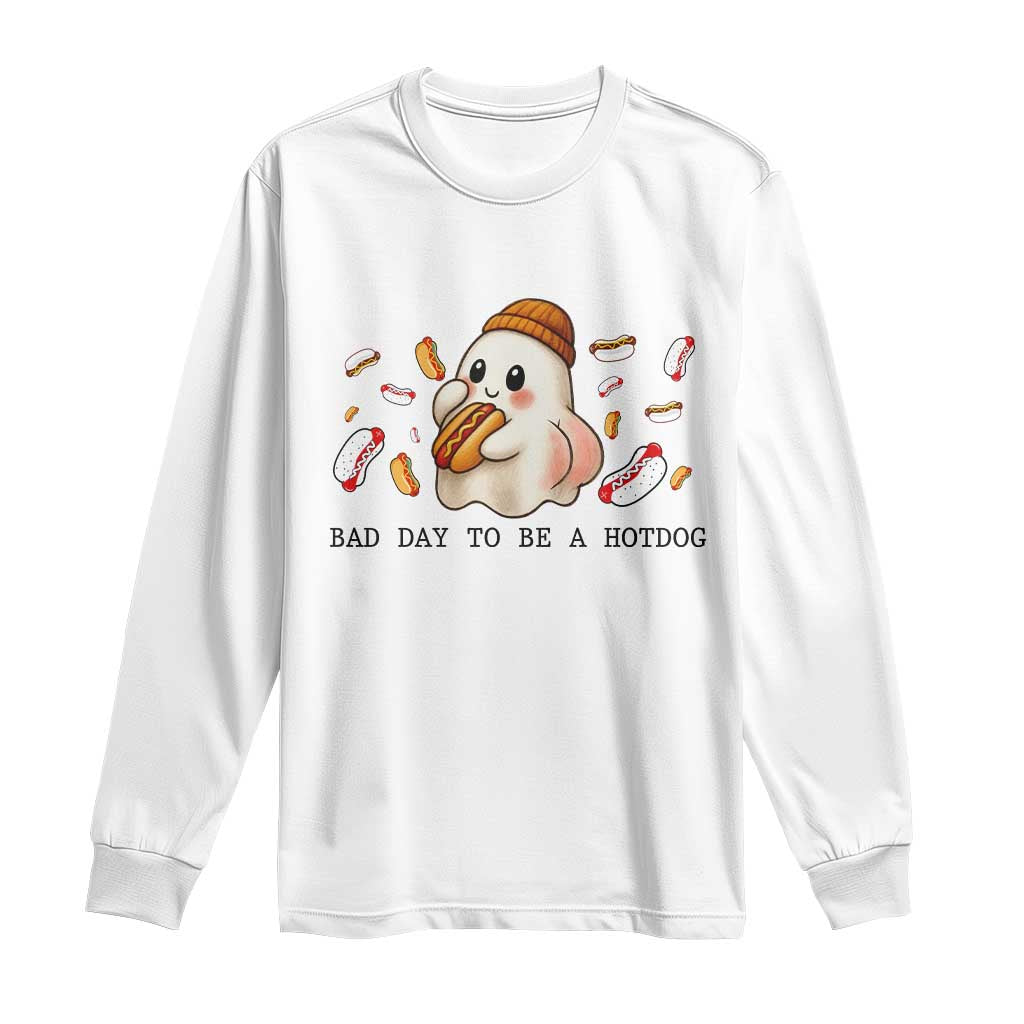 Funny Hot Dog Ghost Halloween Long Sleeve Shirt Bad Day To Be A Hotdog - Wonder Print Shop