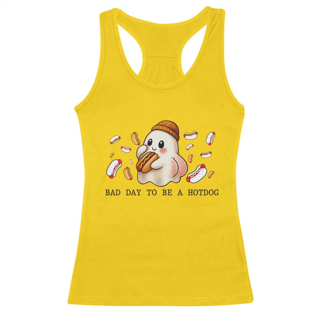 Funny Hot Dog Ghost Halloween Racerback Tank Top Bad Day To Be A Hotdog - Wonder Print Shop