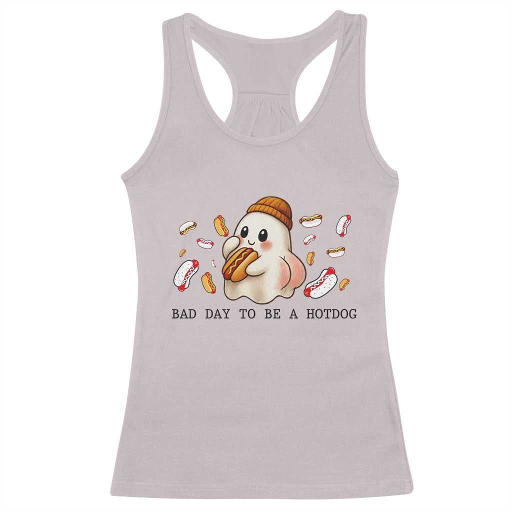 Funny Hot Dog Ghost Halloween Racerback Tank Top Bad Day To Be A Hotdog - Wonder Print Shop