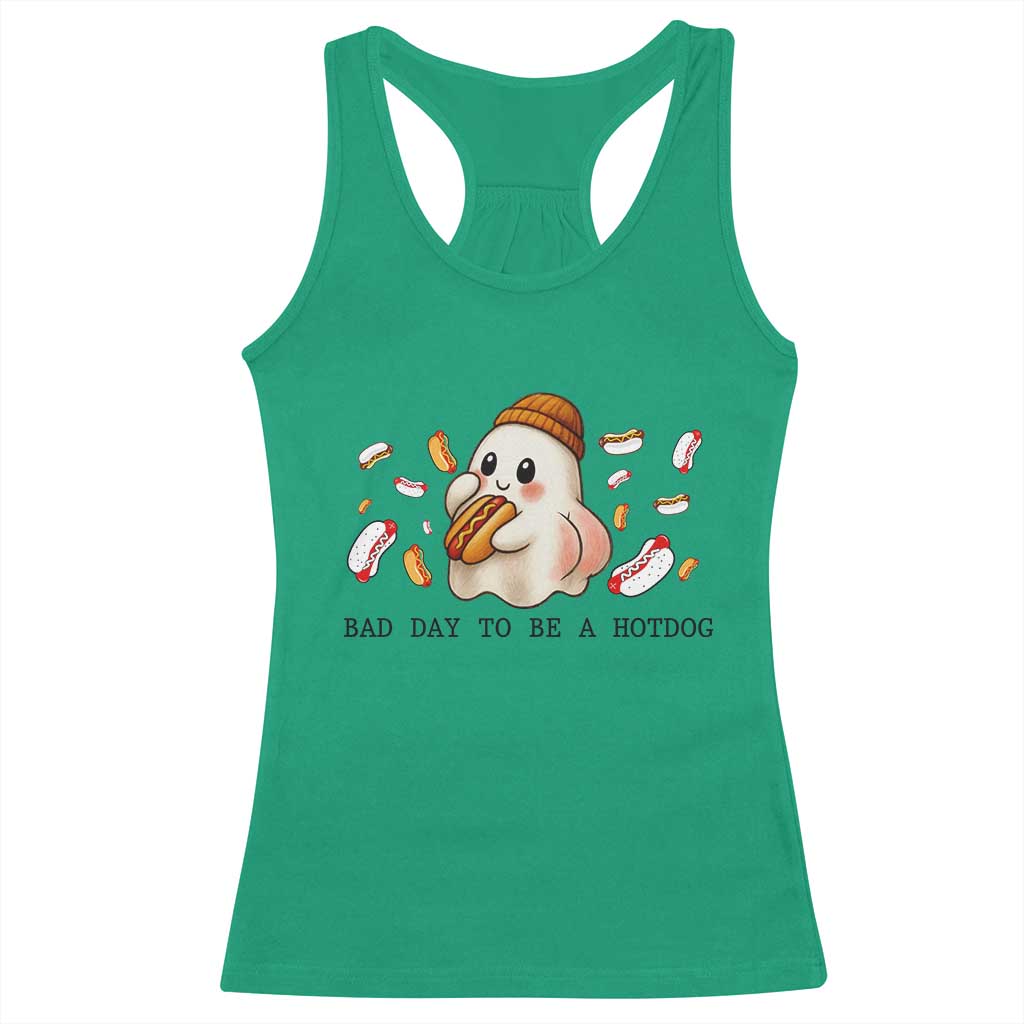 Funny Hot Dog Ghost Halloween Racerback Tank Top Bad Day To Be A Hotdog - Wonder Print Shop