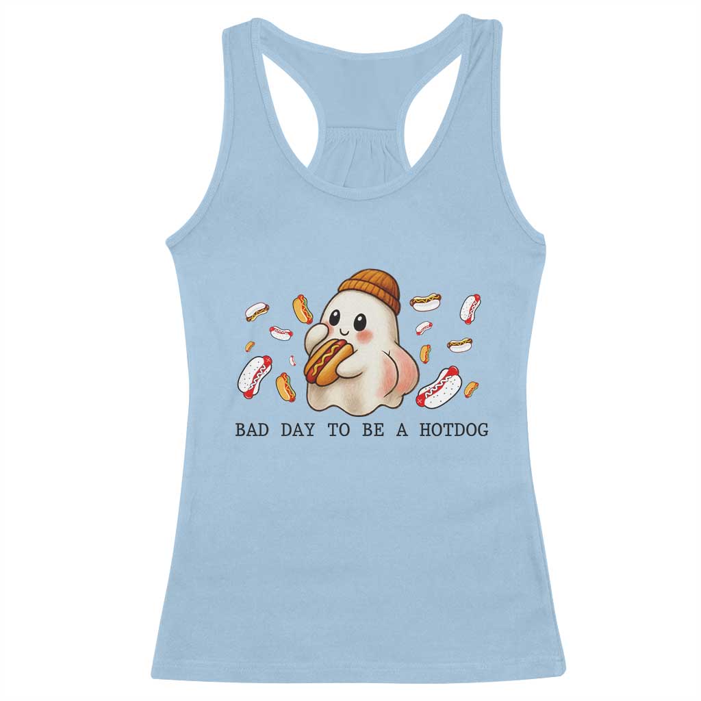 Funny Hot Dog Ghost Halloween Racerback Tank Top Bad Day To Be A Hotdog - Wonder Print Shop