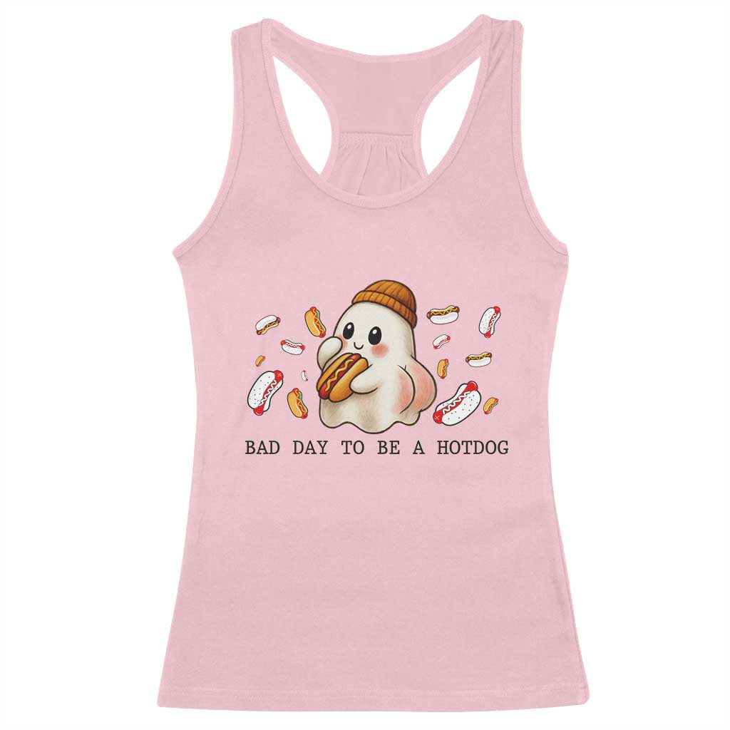 Funny Hot Dog Ghost Halloween Racerback Tank Top Bad Day To Be A Hotdog - Wonder Print Shop