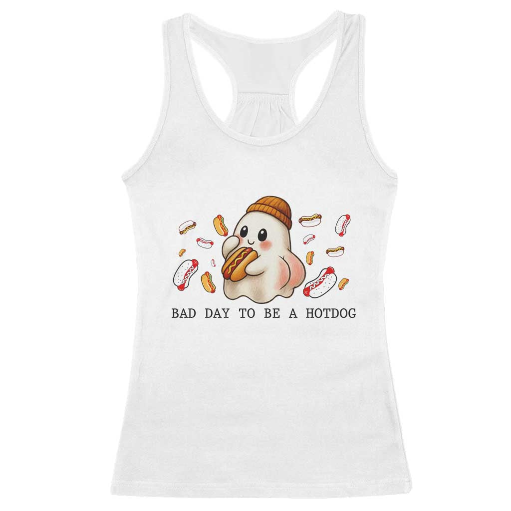 Funny Hot Dog Ghost Halloween Racerback Tank Top Bad Day To Be A Hotdog - Wonder Print Shop