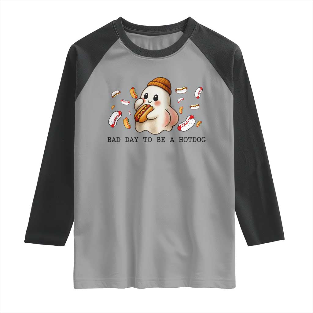 Funny Hot Dog Ghost Halloween Raglan Shirt Bad Day To Be A Hotdog - Wonder Print Shop