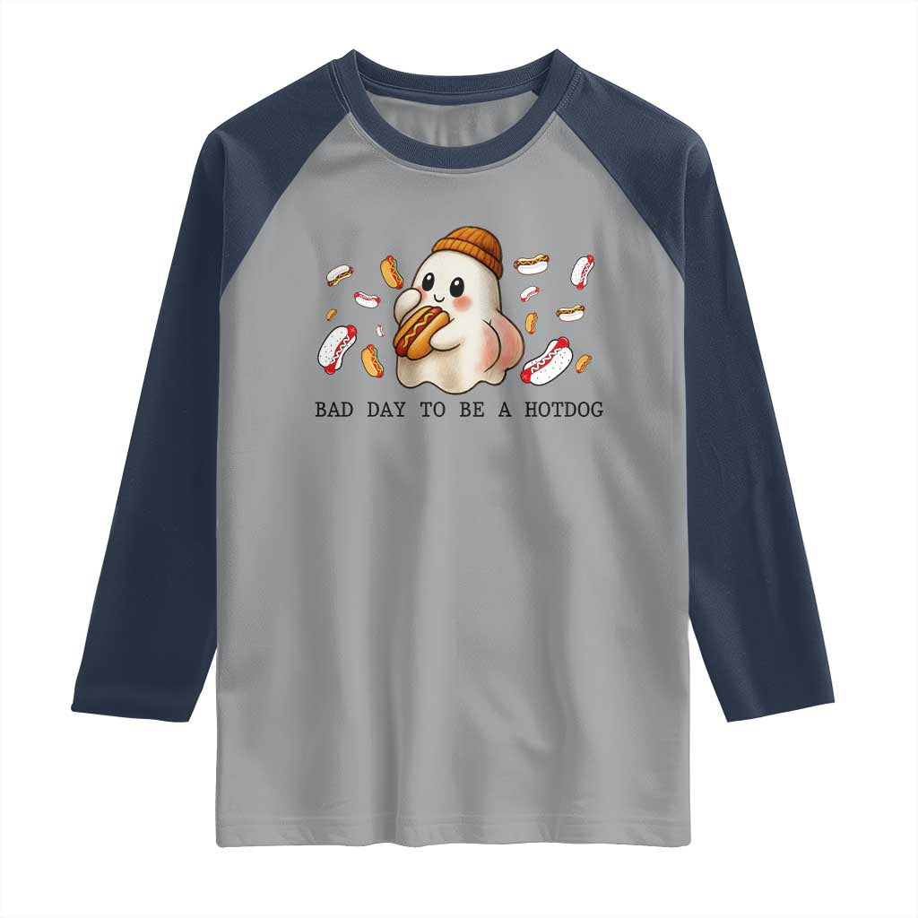 Funny Hot Dog Ghost Halloween Raglan Shirt Bad Day To Be A Hotdog - Wonder Print Shop