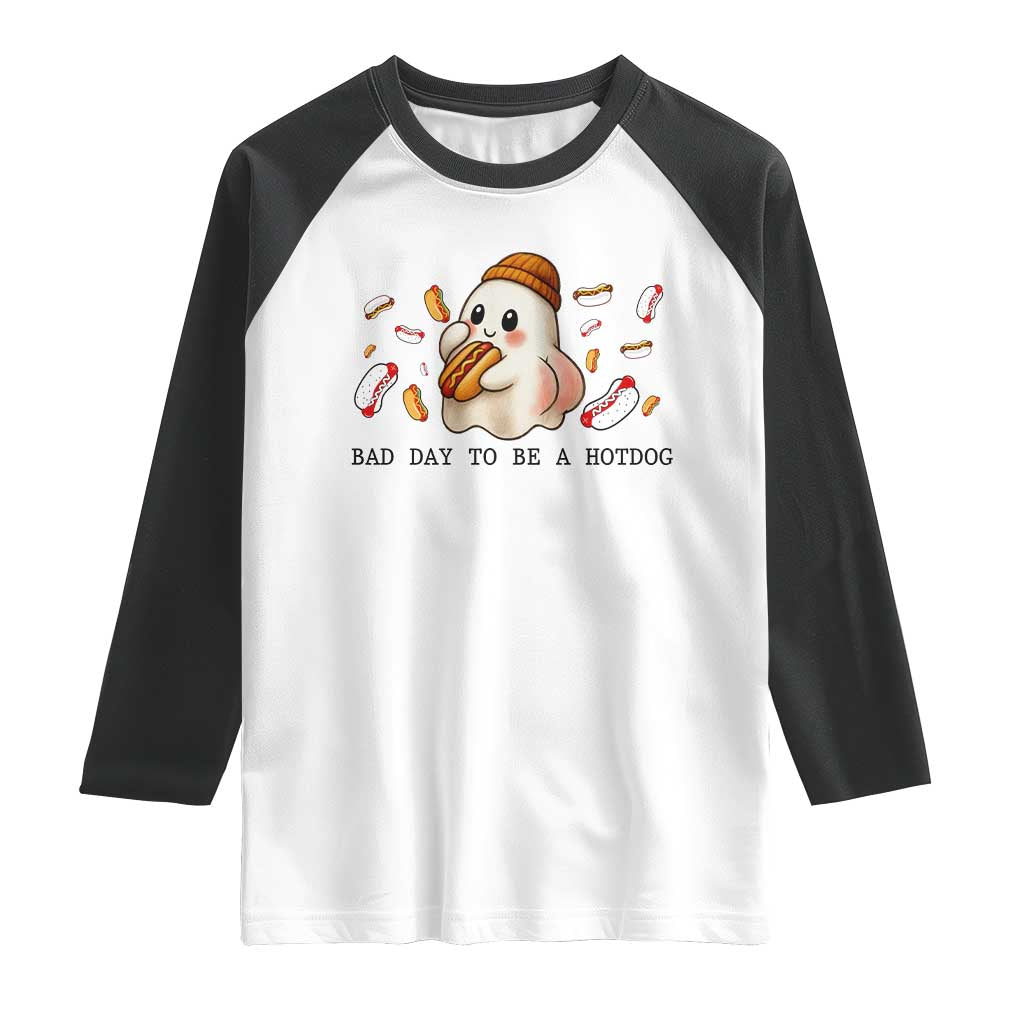 Funny Hot Dog Ghost Halloween Raglan Shirt Bad Day To Be A Hotdog - Wonder Print Shop