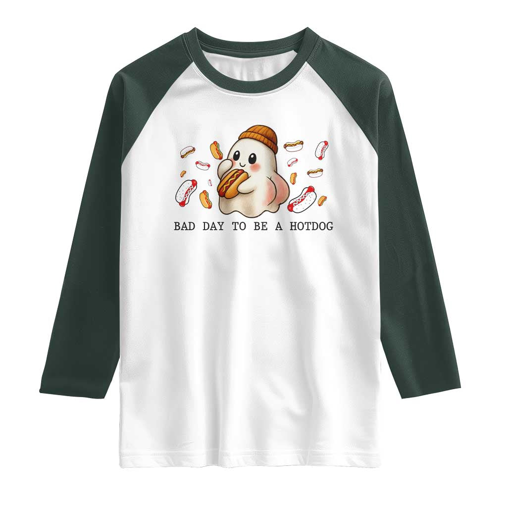 Funny Hot Dog Ghost Halloween Raglan Shirt Bad Day To Be A Hotdog - Wonder Print Shop