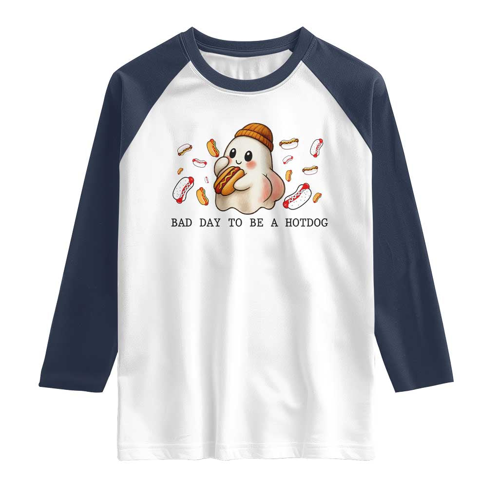 Funny Hot Dog Ghost Halloween Raglan Shirt Bad Day To Be A Hotdog - Wonder Print Shop
