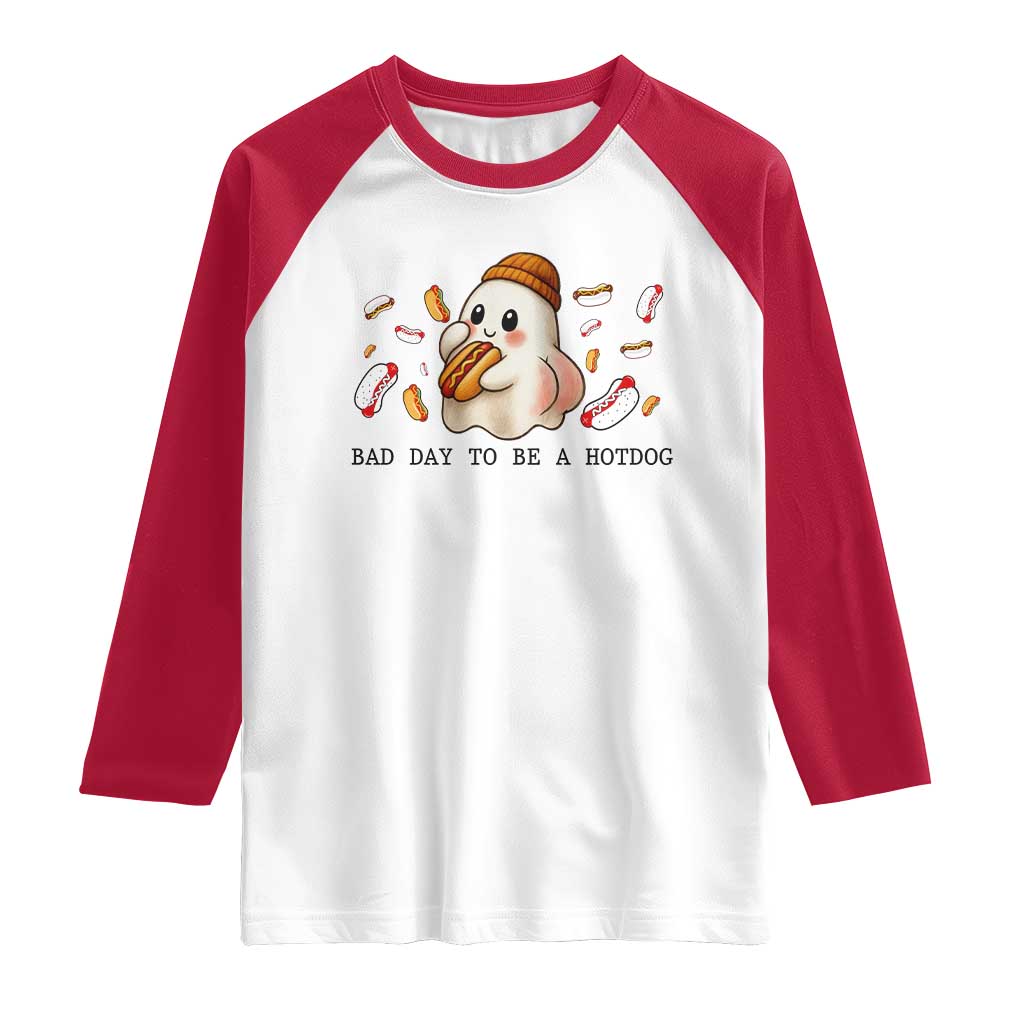 Funny Hot Dog Ghost Halloween Raglan Shirt Bad Day To Be A Hotdog - Wonder Print Shop