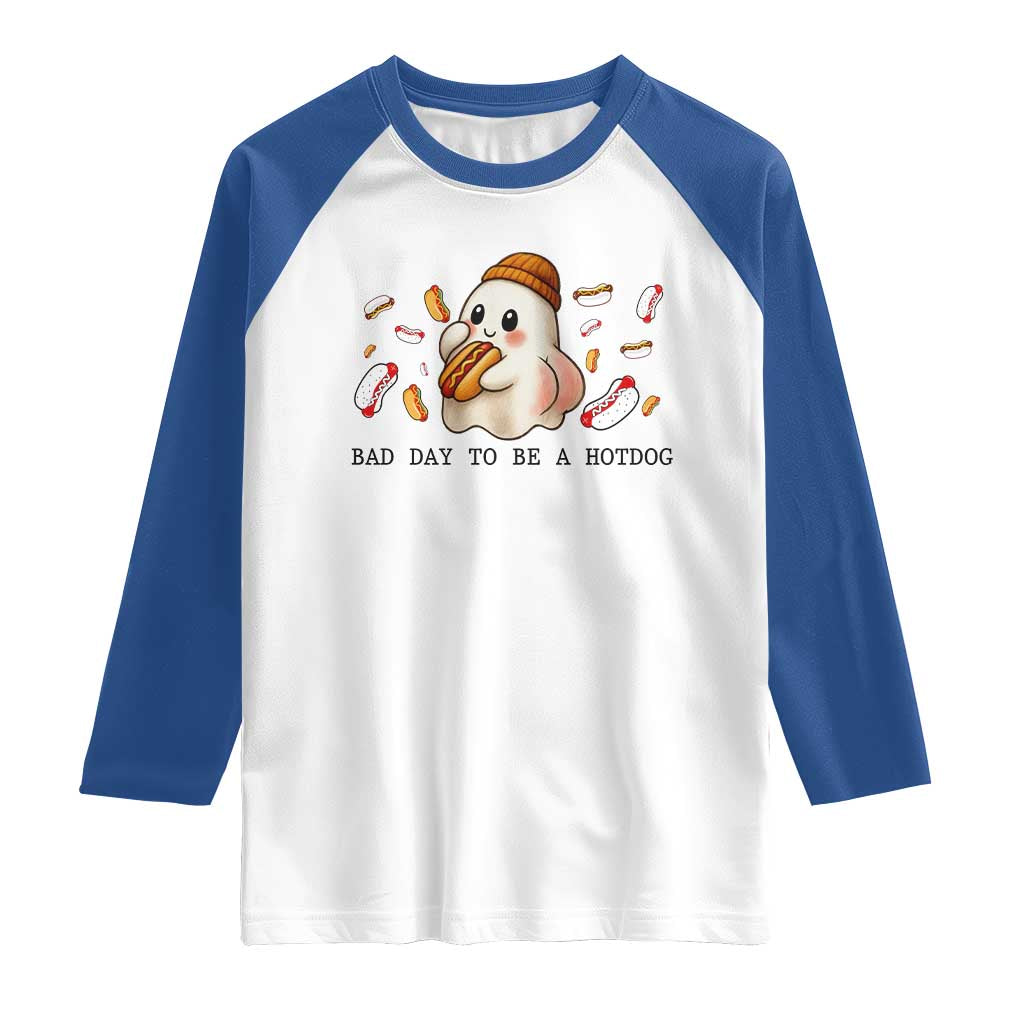 Funny Hot Dog Ghost Halloween Raglan Shirt Bad Day To Be A Hotdog - Wonder Print Shop