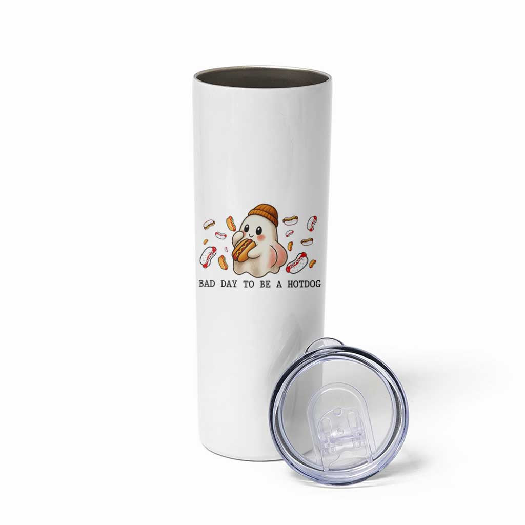 Funny Hot Dog Ghost Halloween Skinny Tumbler Bad Day To Be A Hotdog - Wonder Print Shop