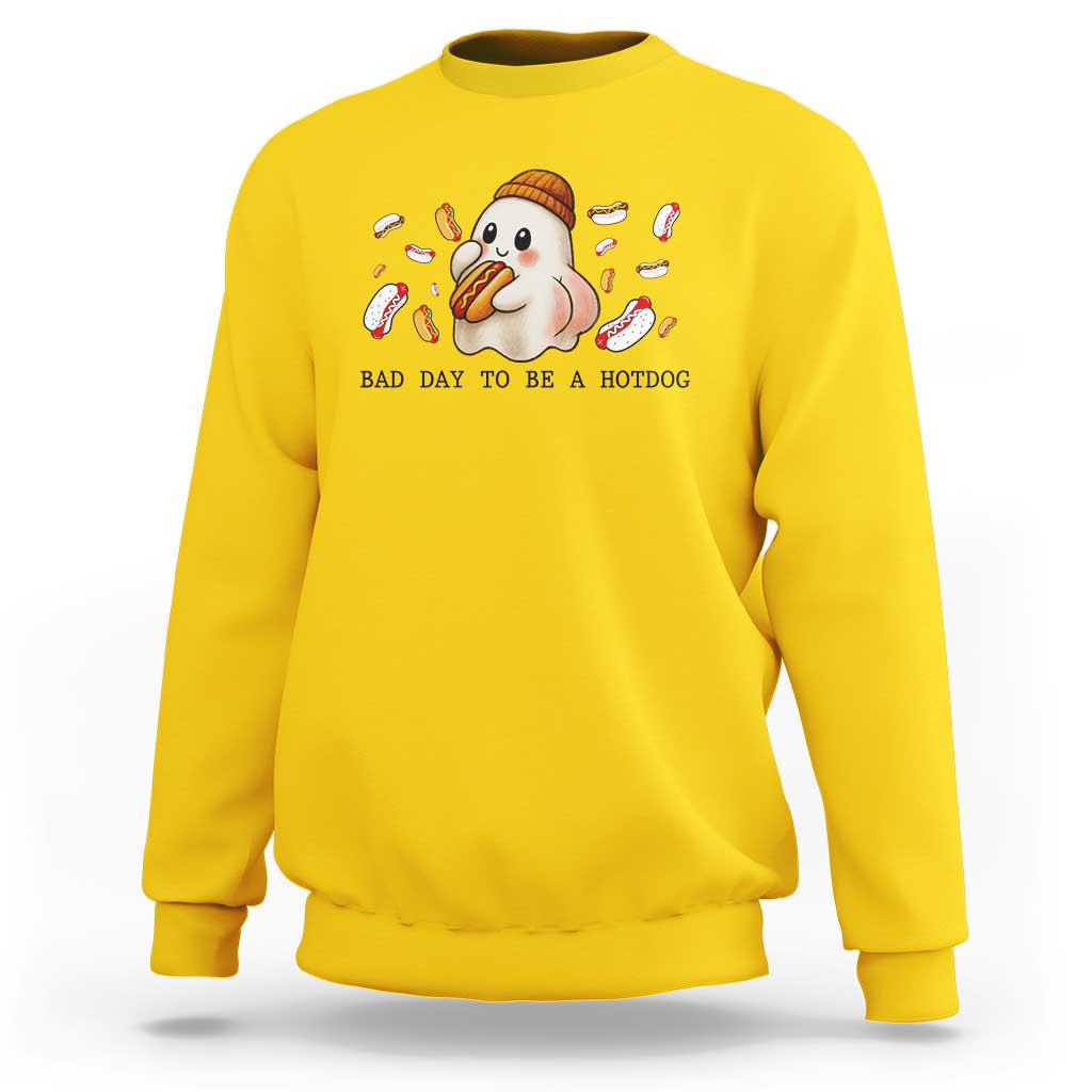 Funny Hot Dog Ghost Halloween Sweatshirt Bad Day To Be A Hotdog - Wonder Print Shop