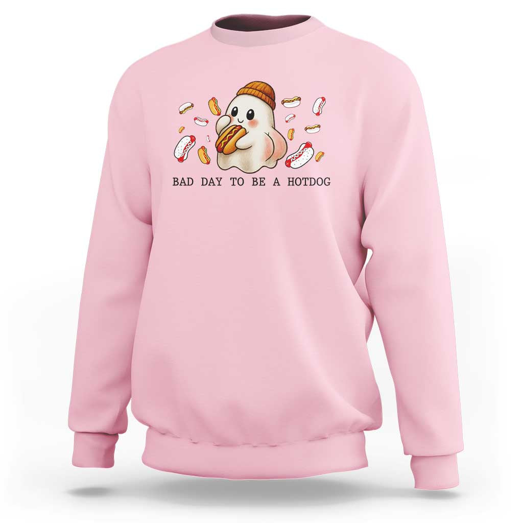Funny Hot Dog Ghost Halloween Sweatshirt Bad Day To Be A Hotdog - Wonder Print Shop