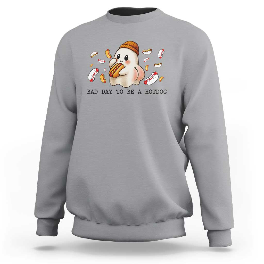 Funny Hot Dog Ghost Halloween Sweatshirt Bad Day To Be A Hotdog - Wonder Print Shop