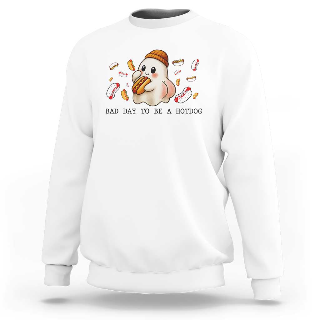 Funny Hot Dog Ghost Halloween Sweatshirt Bad Day To Be A Hotdog - Wonder Print Shop