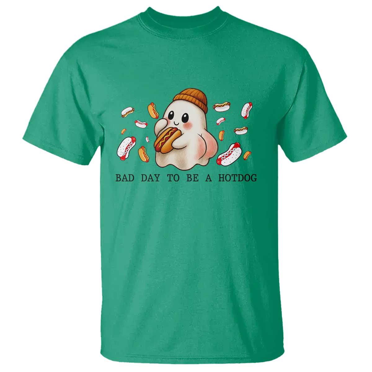 Funny Hot Dog Ghost Halloween T Shirt Bad Day To Be A Hotdog - Wonder Print Shop