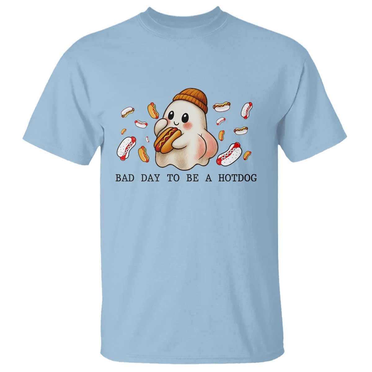 Funny Hot Dog Ghost Halloween T Shirt Bad Day To Be A Hotdog - Wonder Print Shop